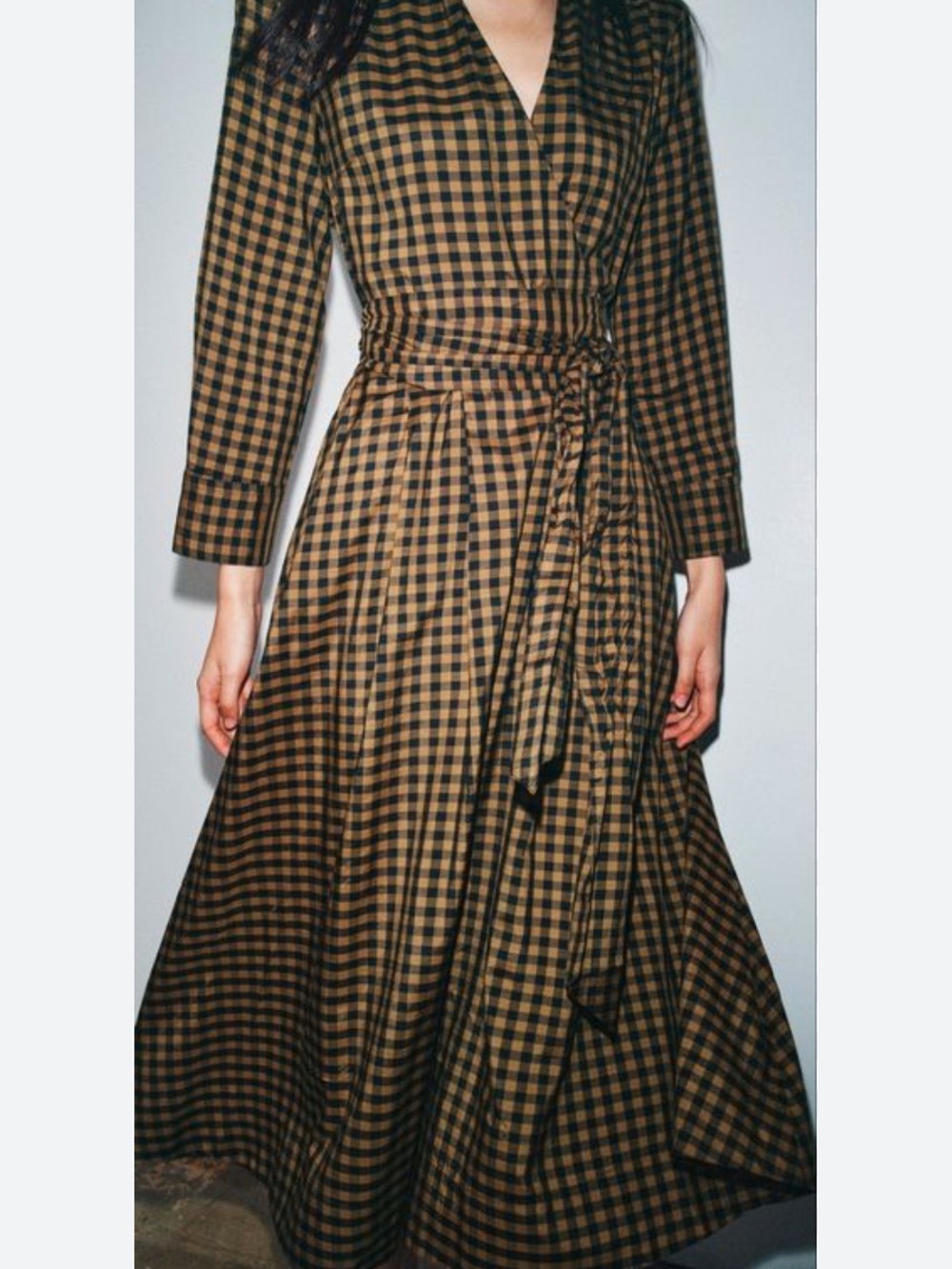Zara NWT gingham check print long sleeve belted midi dress 8789/078 - Picture 2 of 7